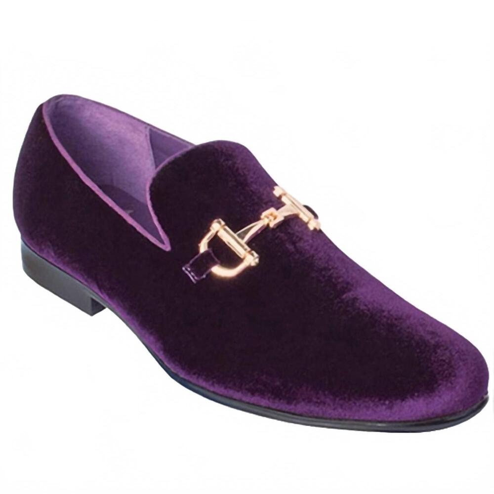 NEW ROYAL SHOES men's velvet formal slip on loafers in purple